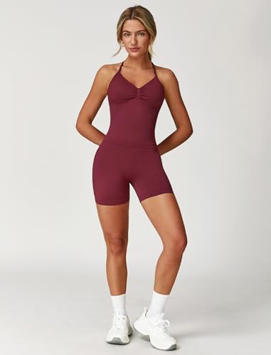 ABOCIW Workout Sets for Women 2 Piece Seamless Impact Longline Strappy Top Scrunch Butt High Waist Biker Shorts Gym Set2