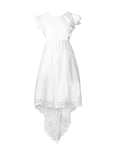 Flower Girl Dress Lace V Back Embroidery Tail Vintage White Dress Wedding Party Outfit3