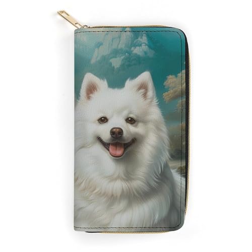American Eskimos Dogs Wristlet Wallets for Men Women Leather Purse Clutch Cute Card Holder