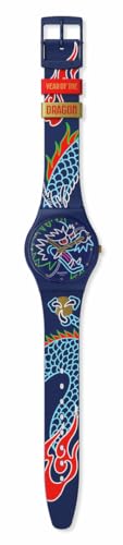 Swatch Gent Biosourced Unisex Watch Casual Polymer Blue Quartz Waterproof Dragon in Waves