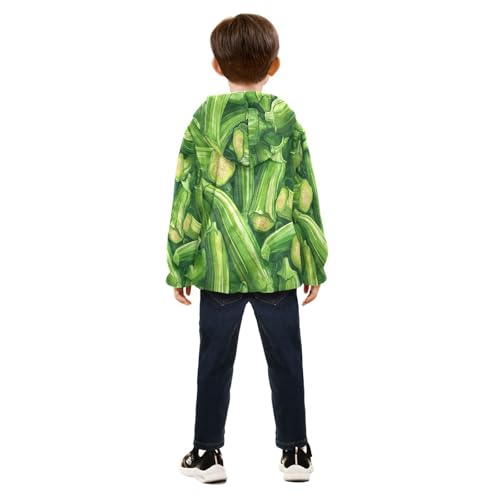 Green Okra Pattern Prints Toddler Fleece Jacket Girl Boys Hooded Fleece Jacket Coat Warm Outwear Zip-up 3-10T4