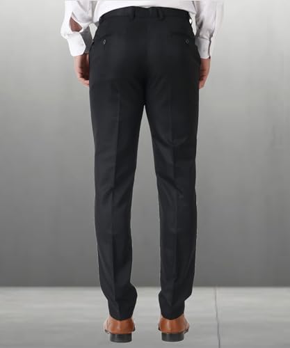Image of MALENO Men's Slub Effect Solid Trouser | Classic Slim Fit Formal Trousers for Men | Slim Fit Trousers for Men