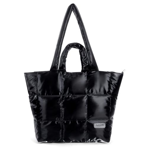 DKIIL NOIYB Puffy Tote Bag für Damen Puffer Bag aus Baumwolle Gesteppte Shopper Tasche Große Hobo Tasche Einfarbige Stepptasche Umhängetasche Große Einkaufstaschen