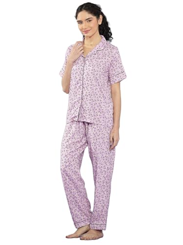 Image of KOTTY Women's Printed Satin Night Suit Shirt & Pyjama Set