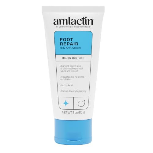 AmLactin Foot Repair Cream - Therapeutic Foot Cream for Dry Cracked Heels and Feet - Callus Softener - No-Scrub Exfoliator and Moisturizer with 15% Lactic Acid AHA - 3 oz (Packaging May Vary)