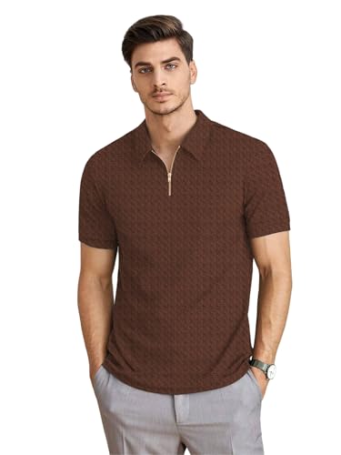 Image of KAJARU Men's Polyster Blend Regular Fit T-Shirt with Half Sleeve Chain Polo Collar V-Neck Standard Length and Classic Style
