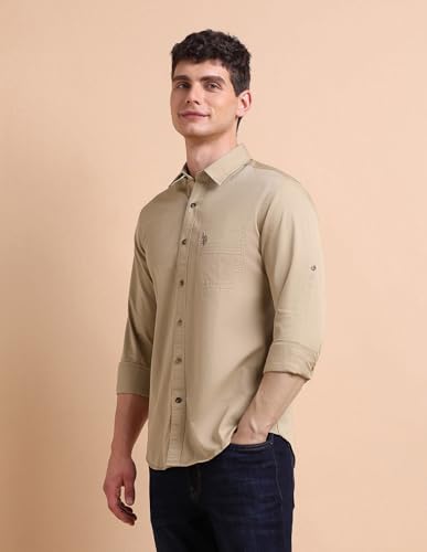 Image of U.S. Polo ASSN. Solid Regular Fit Cotton Shirts for Men - 100% Cotton, Full Sleeve Mens Casual Shirts