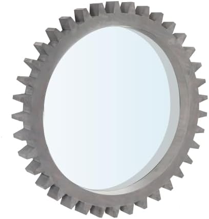 Vintage 34'' x 34'' Wood Round Hanging Gear Shape Heavy Decorative Mirror for Bathroom Living Room Entryway Or Put Together to Your Liking.(Antique White Washed)