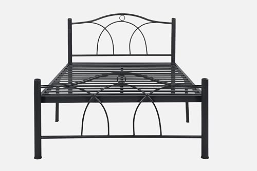 Image of Alto Metal Extra Single Size Bed Without Storage | Wrought Iron Cot with Headboard & Footboard| Sturdy Powder Coated Platform Bed Extra Single Size Cot for Bedroom (Alto Black)