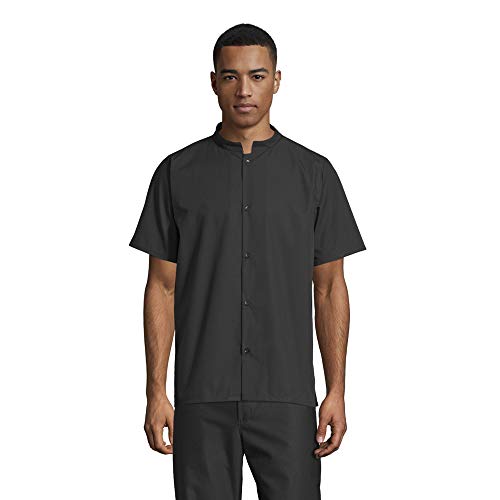 Uncommon Threads Unisex Mandarin Collar Restaurant Utility Shirt, Black, X-Large