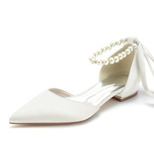 JOEupin Pearl Satin Bridal Flats