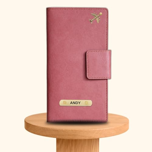 Image of Customized Travel Wallet with Name Engrave | Personalised Passport Holder for Women | Customised Passport Cover for Men and Women | Travel Organizer Gift Wallet (Peach)