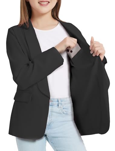 EXARUS Girls Blazer Jacket Teen Suit Long Sleeve Shawl Collar Formal Blazers Open Front Inner Pocket for Kids 6-12 Year3