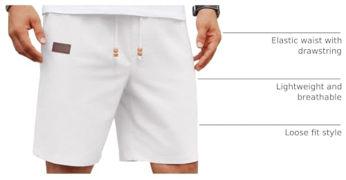 Image of COOFANDY Mens Casual Linen Shorts Elastic Waist Drawstring Loose Fit Summer Beach Vacation Shorts with Pockets