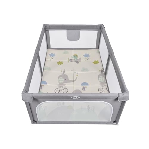 MS Parque XL + Alfombra de Juegos para Bebé 180x120 cm - Doble Cara, Tapete Muy acolchado (1cm Grosos), Plegable y con Bolsa de transporte