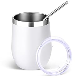Volhoply 12oz Stainless Steel Wine Tumbler with Lid and Straw