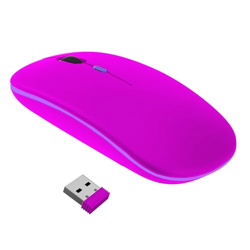 Image of Sounce Black Wireless Mouse with Rechargeable Battery, Bluetooth & 2.4GHz Dual Mode, Silent Clicks, 1600 DPI Optical Sensor, Slim Ergonomic LED Mouse for Laptop, PC & Office (Pink)