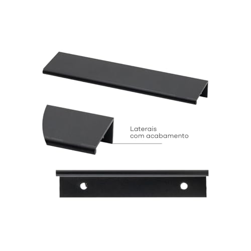 Kit 12 Puxador Slim De Gaveta Armario Moveis Tito 64mm (Preto Fosco)