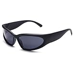 ADE WU Wrap Around Fashion Sunglasses for Women Men，Black Frame/Grey | Trendy y2k Rave Sporty Futuristic Sun Glasses Goggles for Party ,Festivals , Concert,Cycling,Running