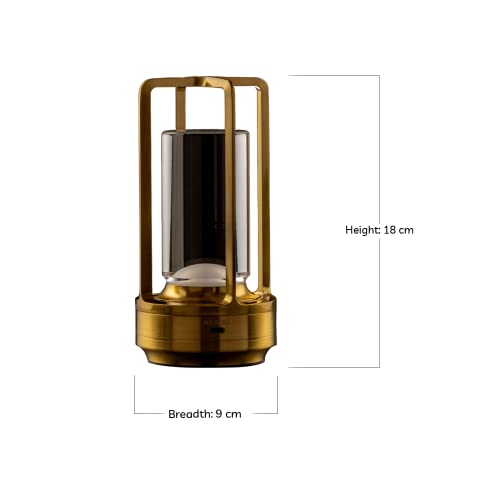 Image of ro:sha Rosha Lumos Wireless Plastic & Acrylic LED Table Lamps | Upto 8-10 Hrs 1800 mAh Rechargeable Batteries | Touch Dimmer Control | 3 Level Brightness (Gold)