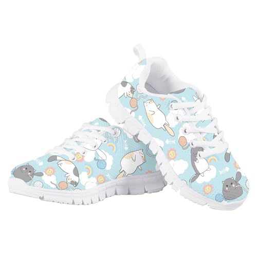 Yzaoxia Cute Cat Little Girls Size 13 Sneakers Running Shoes for Kids Barefoot Shoes Athletic Hiking Sneaker Blue Flat Trainers Mesh Footwear for School Gym3