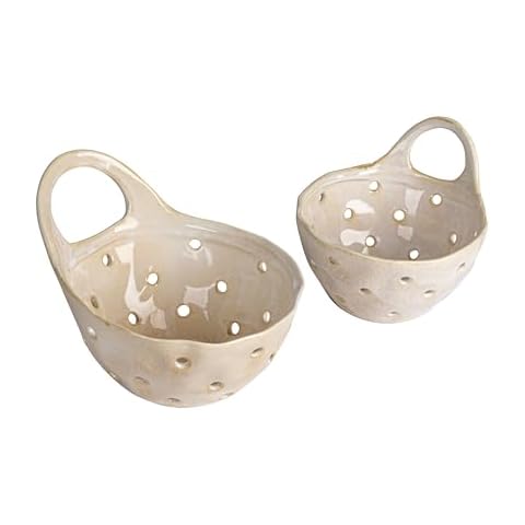 Set of 2 Cream Stoneware Colanders Cover