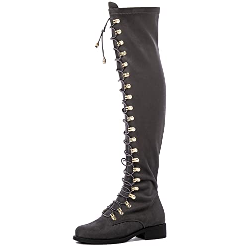 GLOBALWIN Women's Over The Knee Thigh High Gray Suede Tall Boots for Women Long Boots with Side Zipper Size 9M - image 1