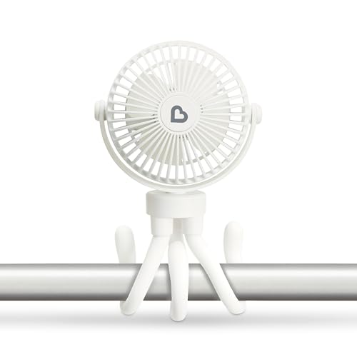 Image of Munchkin Stroller Fan - Portable Fan for Travel, Baby Gear Accessory with 4 Speeds, Flexible Clip-on Leg Attachment, Rechargeable Battery, White with Multicolored LED Lights
