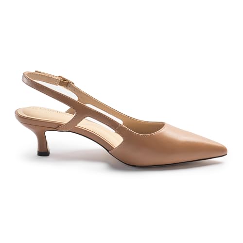 Slingback Kitten Heels for Women, Tan Pumps Dress Shoes Size 103