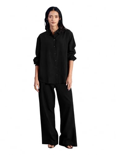 Image of FIORRA Women's Linen-Blend Loose Relaxed Fit Co-Ord Set