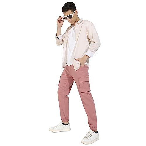 Image of CAHOOT Men's Cuffed Hem Cargo Trousers for Casual Wear | 6 Pockets | Regular Fit | Button Closure | Cotton Poly Cargo Pant Crafted with Comfort Fit for Everyday Wear