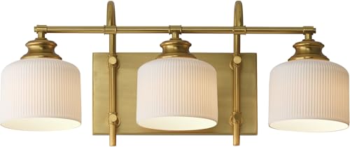 Maxim Lighting Bisque 3-Light Bath Vanity Light | Natural Aged Brass Steel Finish | White Glass Shade | Modern Indoor Light Fixture | Ideal for Bathrooms & Powder Rooms | 21493WTNAB