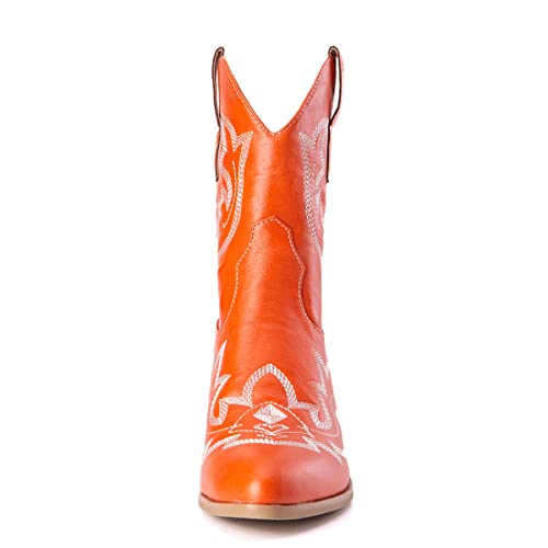 Women's White Embroidered Cowboy Ankle Boots2