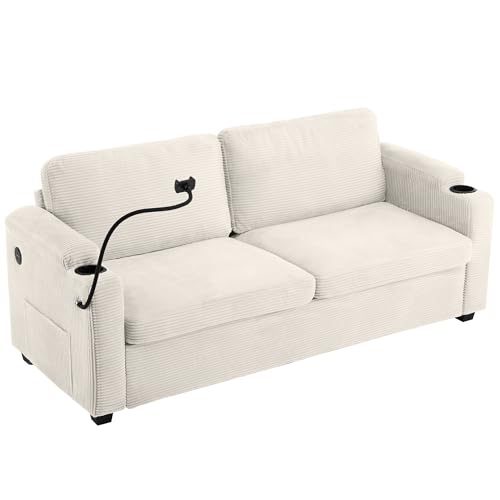 Image of ERYE 72-Inch 2 Seat Sofa Couches W /Foldable Full Size Memory Mattress Sleeper Bed, Functional Convertible Loveseat Sofa Striped Corduroy Upholstered Couch for Home Apartment