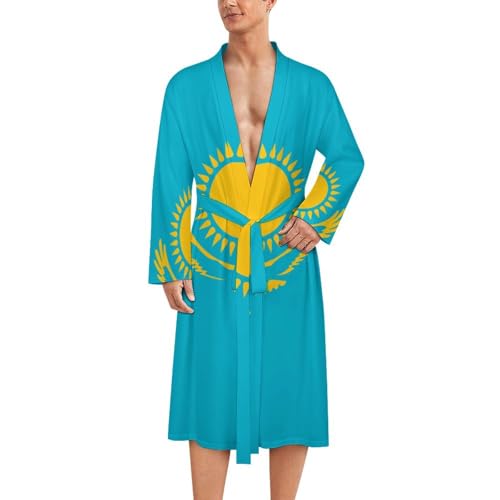 Kazakhstan Flag Casual Robes Bathrobe for Women Men V-Neck Loungewear Lightweight Soft Sleepwear Spa Pool
