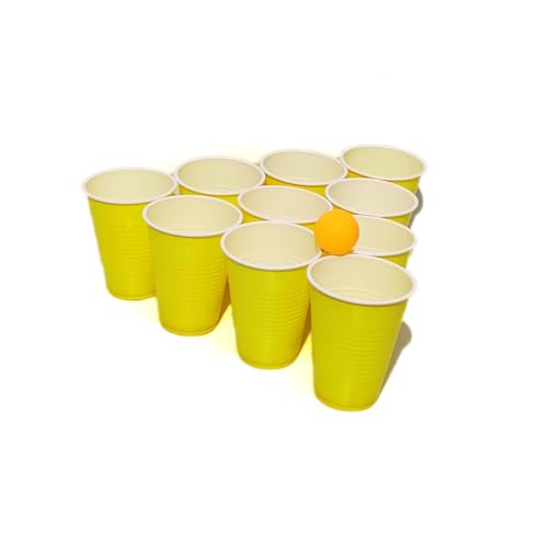 Image of Tickles Pack of 20, Beer Pong Glasses with Free Ping Pong Balls Set, Easy Grip Reusable Drinking Party Cups for Iced Tea, Punch, Cocktail, Couple, Ladies Games (Color: Yellow Size: 475 ml)