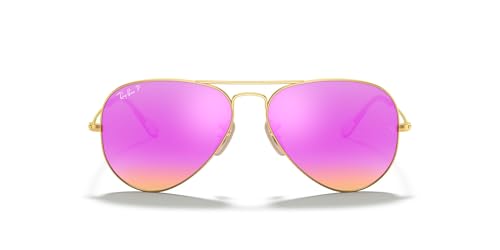 Ray-Ban Unisex RB3025 Classic Polarized Aviator Sunglasses, Matte Gold/Polarized Brown Mirrored Fuchsia, 58 mm
