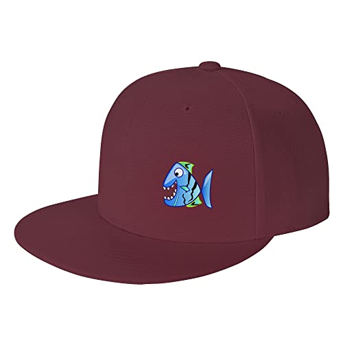 KWQDOZF Gorra de ala Plana para Hombre - Gorra de béisbol Ajustable con Estampado de Peces piraña Azul