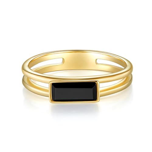Minddha Gold Rings|Silver Rings| Black Onyx Rings|14K Gold/White Gold Plated Rings For Women| Wedding Band|Gold/Silver Rings for Women 4mm Band Size 4-122