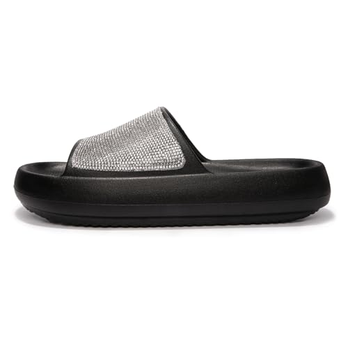Image of Women's Cloud Rhinestone Slide Sandals Platform Glitter Slides Slip On Shower Shoes Outdoor&Indoor House Slippers