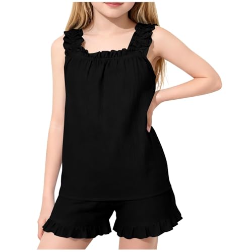 Ensemble court 2 pièces en coton lin fille débardeur sans manches short style mignon