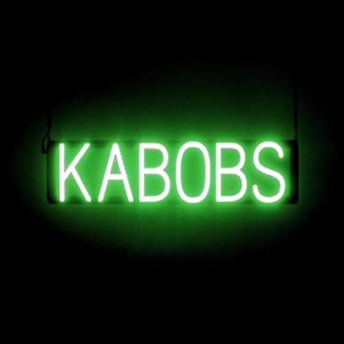 Image of SpellBrite LED Neon KABOBS Sign for Business - Green, 25 inch x 6 inch | Ultra-Bright Click-Together Signage for Restaurants, with Visibility from 500 Feet - 8 Animations, 6 Brightness Settings