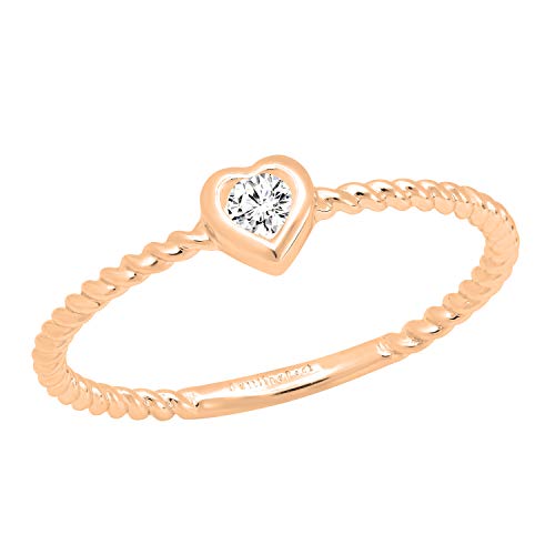 Dazzlingrock Collection Anillo de compromiso de 0,08 quilates (quilates) con diamante blanco redondo cultivado en laboratorio para mujer, estilo cuerda, corazón, oro rosa de 18 quilates, talla 8,5,