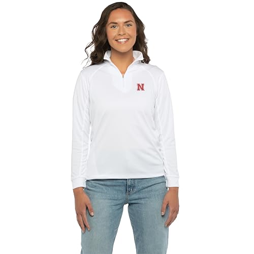 Sudadera blanca micromalla universitaria transpirable cuello cremallera 1/4 para mujer Vantage