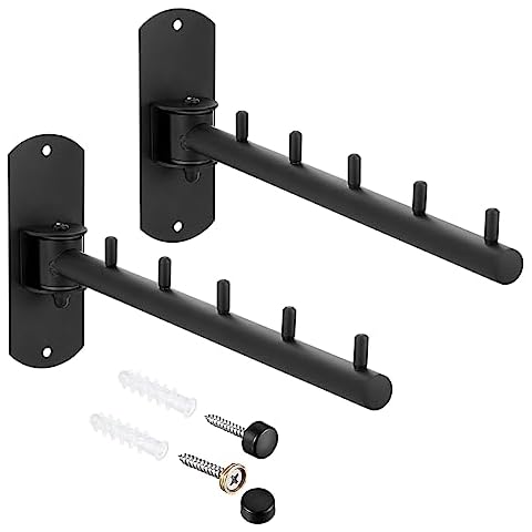 Sumnacon Clothes Rack,2Pcs Stainless Steel Clothes Hanger,Wall Mounted Clothes Rack,Wall Mounted Drying Rack with Swing Arm,Wall Clothes Hanger for Bathroom Laundry Room Closet,Black Cover