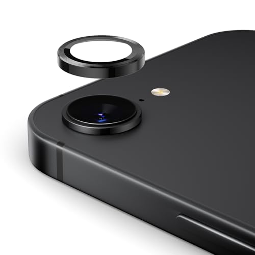 Podick カメラフィルム iPhone 16E用 カメラ保護 9H強化ガラス アルミ合金 アイフォン16e カメラカバー キズ防止 耐衝撃 高透過率 黒縁取り 露出オーバー防止 極薄 レンズカバー プロテクター ブラック