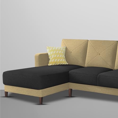 Image of Baloney LHS 6 Seater L Shape Sofa Set for Living Room (Cream Black Fabric) Premium Fabric Sofa
