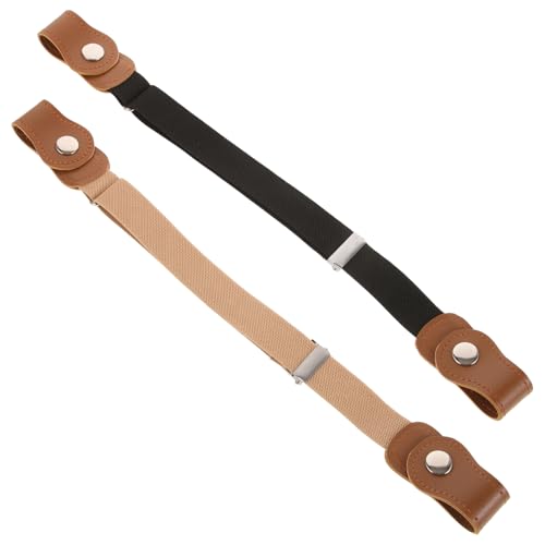 LIFKOME Boys and Girls Belt 2pcs Elastic Waist Belts for Boys Girls Dress Belts Holes Brown