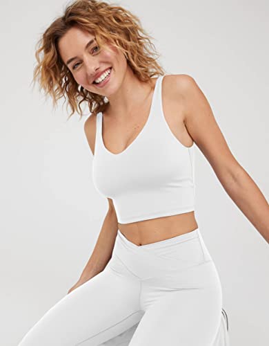 Ab-Eleven Sports Bras For Women-V Neck Workout Tops For Women-Align Adjustable Tank Removable Padded Yoga Longline Crop Top A-White #TOP4