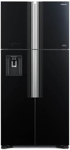 Hitachi 760L Gross Side By Side 4 Doors Premium Refrigerator, RW760PUK7GBK, 10 Year Warranty on Inverter Compressor, French Door, No Frost Fridge, Dual Fan Cooling, Movable Twist Ice Tray, Glass Black